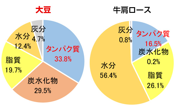 大豆と牛肉の栄養成分比較